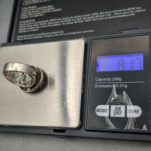 DGS Sterling Silver Ornate Filigree Signet Ring Size 10 Round Front 8.17g Turkey - Picture 10 of 10